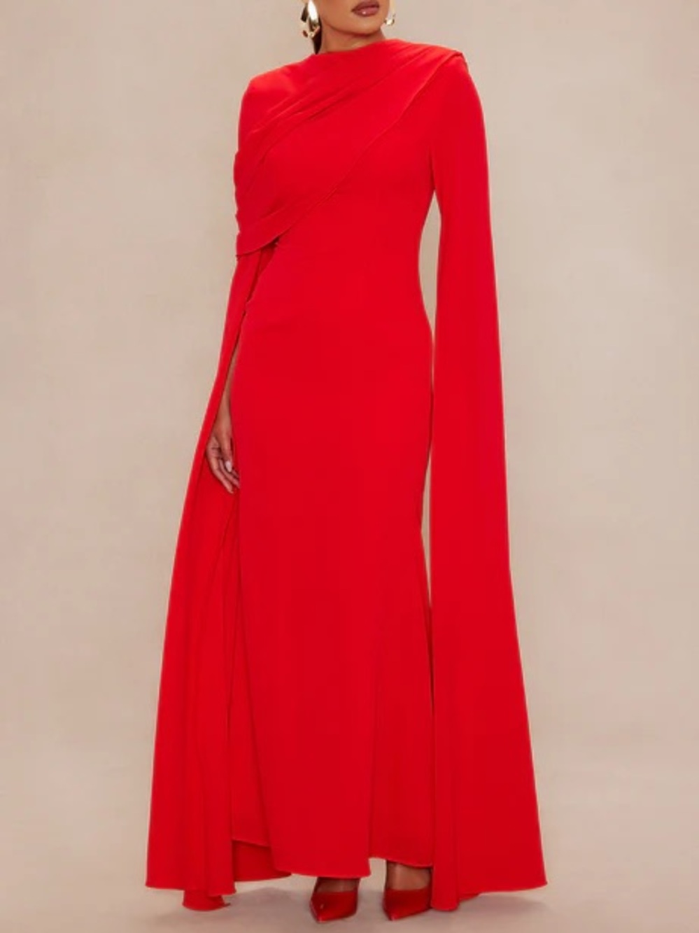 Elegant Red Draped Maxi Dress Formal Gown